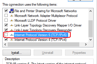 select the Internet Protocol Version 6 (TCP/IPv6)