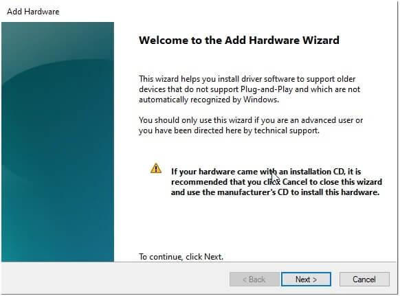 Hardware Wizard window