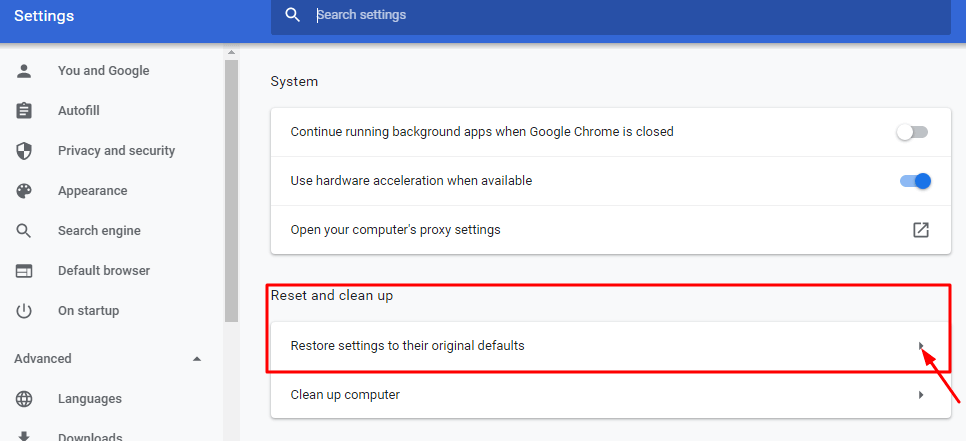 Settings-Reset and clean up