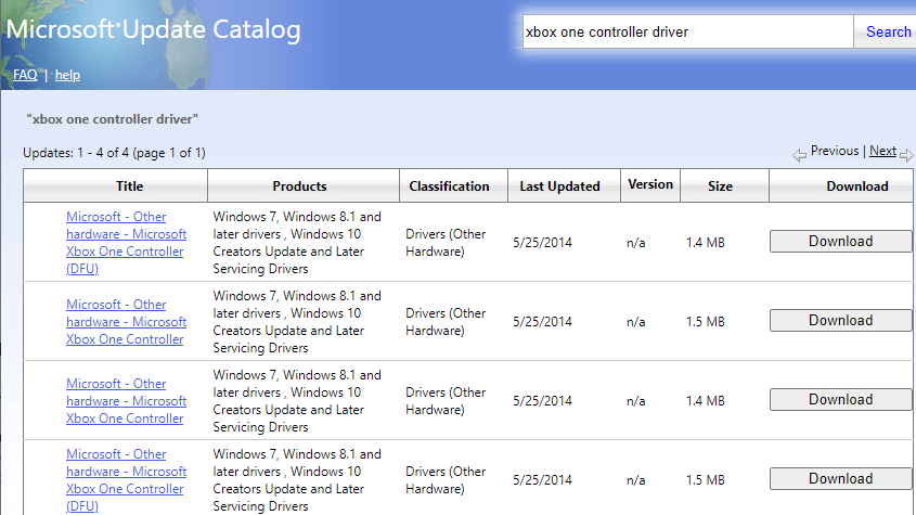 Xbox Controller driver and then click on the Download button