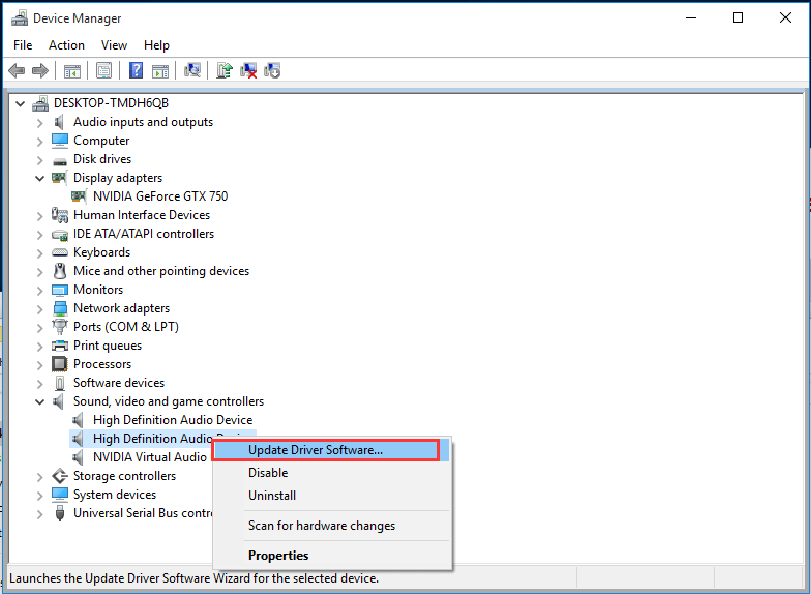 Use Device Manager to Update the Audio Driver