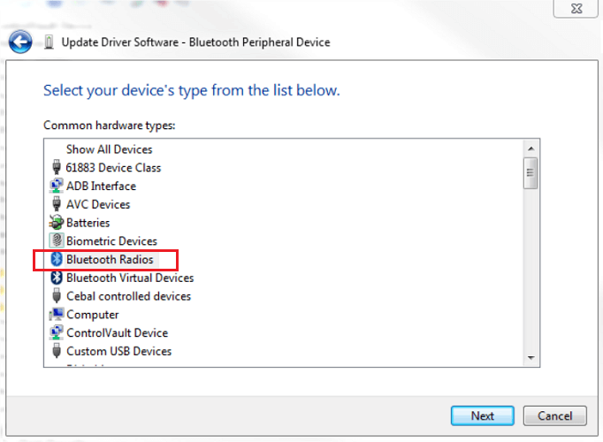 missing bluetooth peripheral driver windows 7