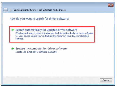 Search automatically for updated driver software