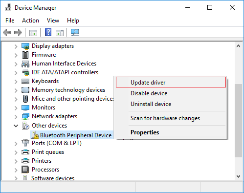 Bluetooth peripheral device-update driver