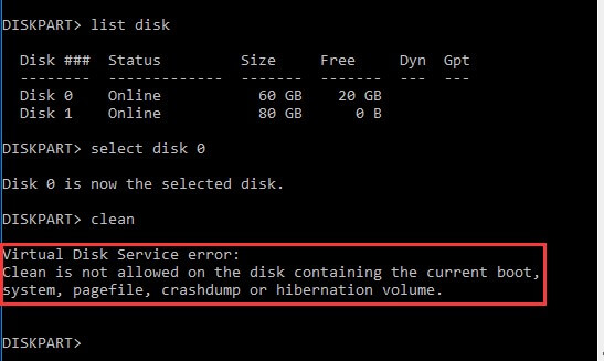 Clean is not permitted on the disk