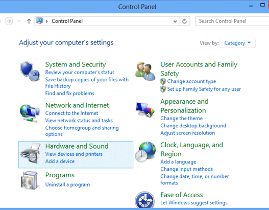 Navigate to the Control Panel then to Hardware and Sound