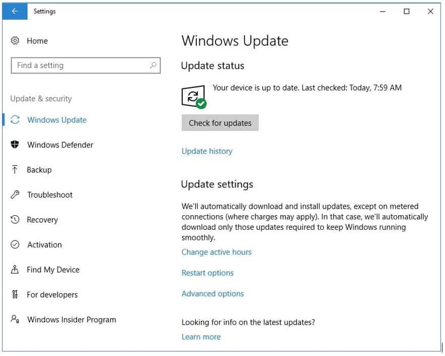 Click on Windows Update button and fix the missing battery icon issue