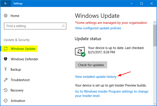 Choose update history to fix Fix Microsoft Edge Not Working issue
