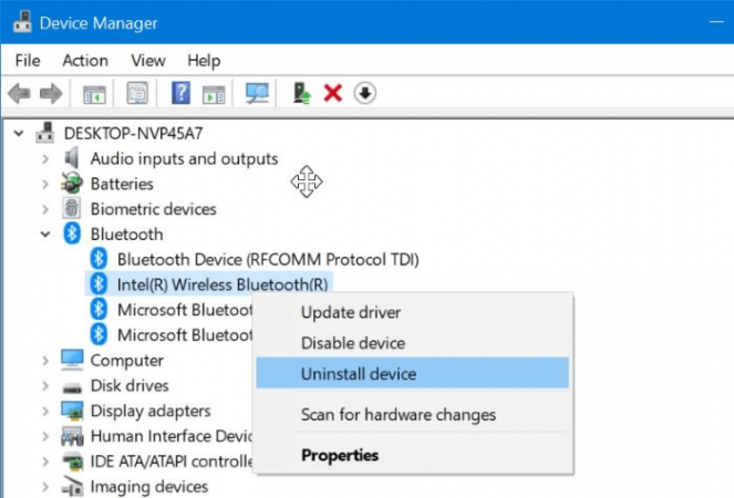 how to uninstall and reinstall bluetooth driver in windows 10