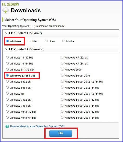 Choose the version of your operating system and click on OK button