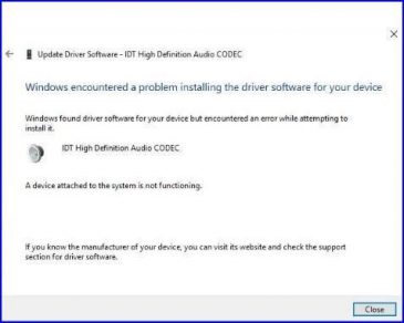 idt high definition codecsound driver failed to install