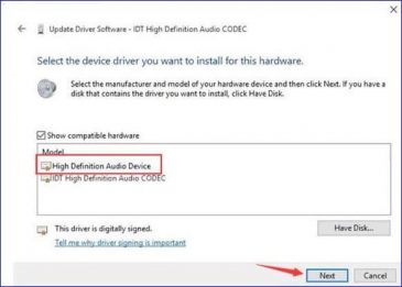 how to fix idt high definition audio codec driver issue