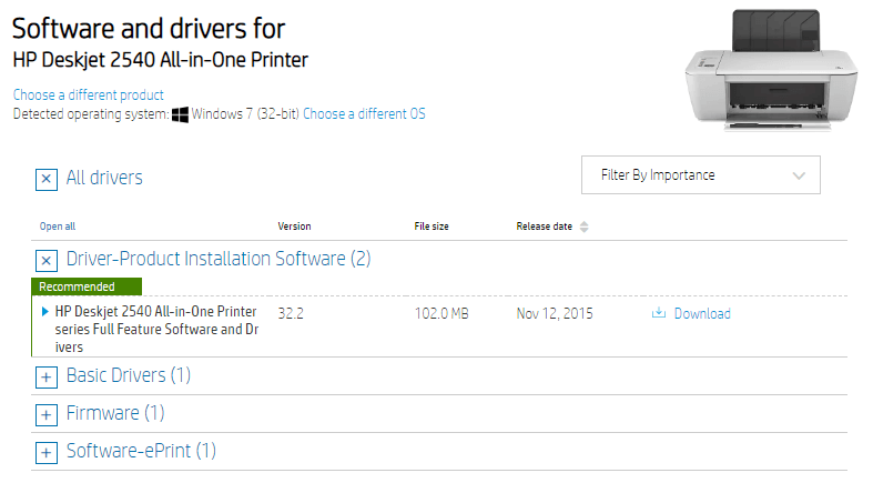 Software and drivers for HP Deskjet 2540
