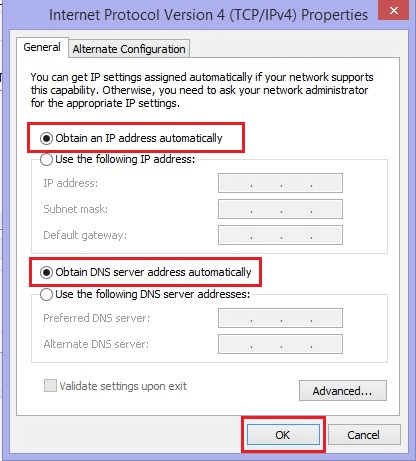 Select the Obtain IP address automatically