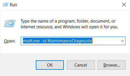 Input the following command-msdt.exe-id-MaintenanceDiagnostic