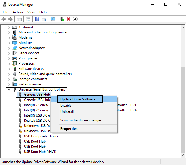 click on the option of update driver software