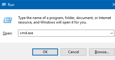 Enter cmd.exe in the run dialog box