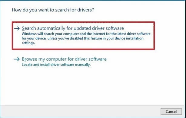 Click on Search Automatically for Updated Driver Software