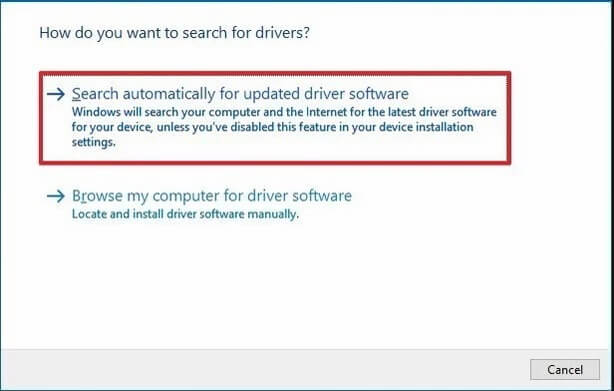 Choose Search Automatically for Updated Driver Software