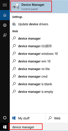Search for Device Manager in Windows Search Box
