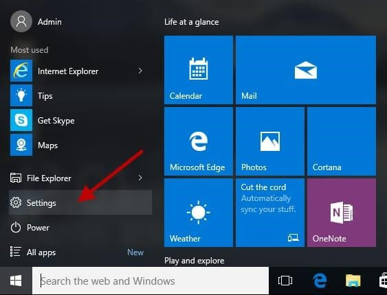 Select the gear icon from the Start menu