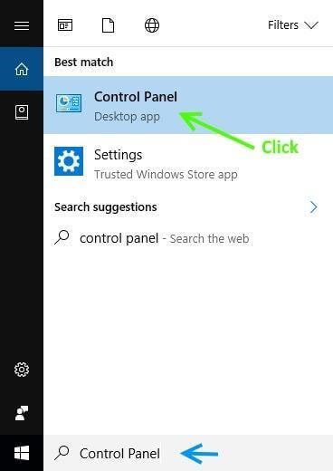 Type Control Panel into Start Menu's Search Bar