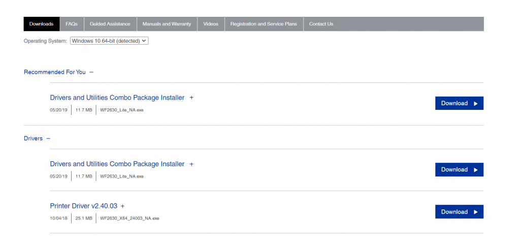 Click on the Downloads button and Download Epson WF 2630 Driver