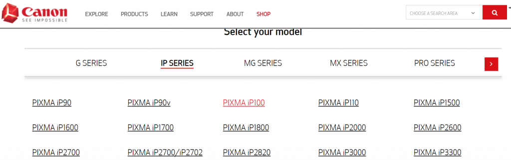 Select IP Series and then click on PIXMA iP110