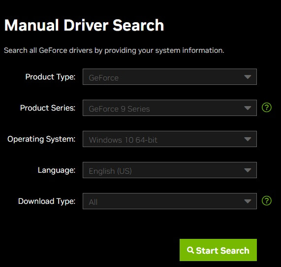 Manual search driver nvidia