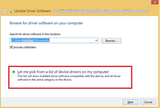 Choose Let me pick from a list of device drivers on my computer