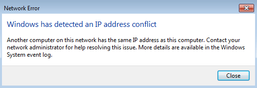 Windows has detected an IP address conflict