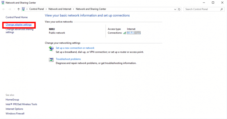 Choose Change Adapter Settings option