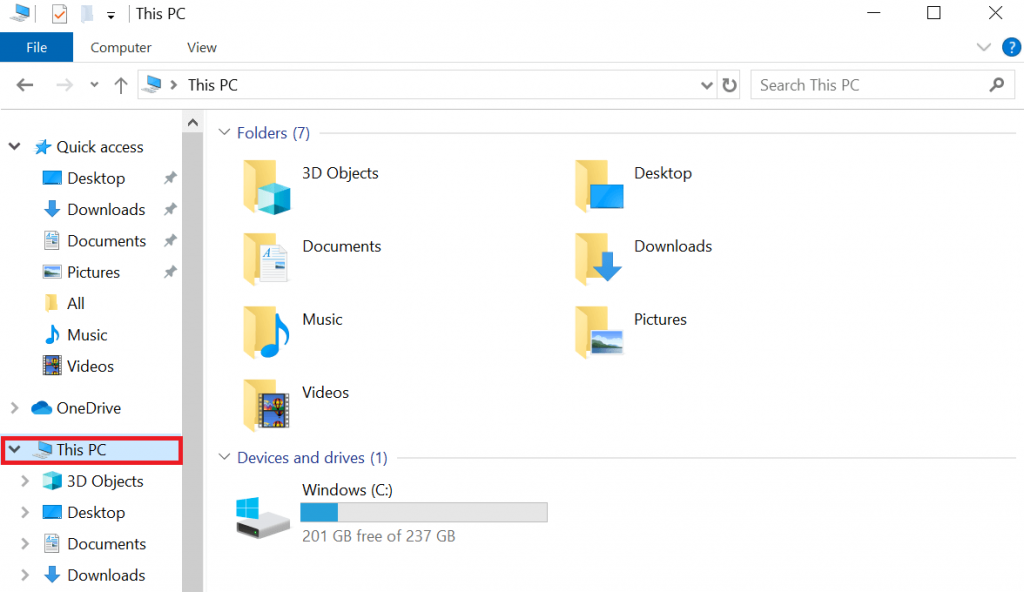 Select This PC from the left pane