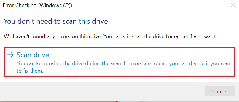 Click on the Scan drive button to scan your drive