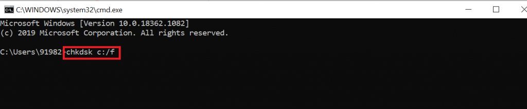 Enter Command chkdsk x:/f