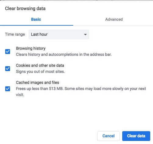 Clear recent browsing history along with cache and cookies