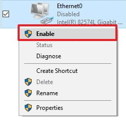 enable Ethernet connection