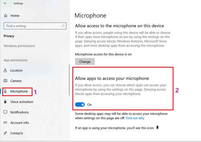 allow apps to access your microphone