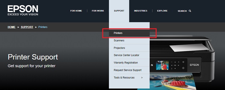 Support Tab And Select Printers From Epson Official Site