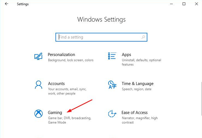 Click on Gaming from Windows Settings