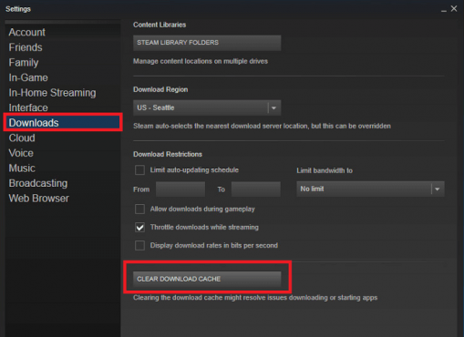 clear steam download cache