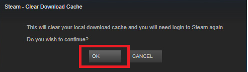 confirm to clear download cache from steam software