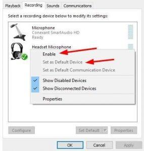 right-click on headset and set as default device
