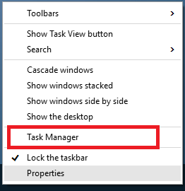 right click on taskbar and click on Task Manager
