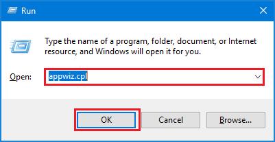input the appwiz.cpl in the box