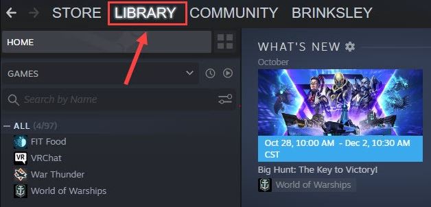 Launch the steam client and switch to the Library tab