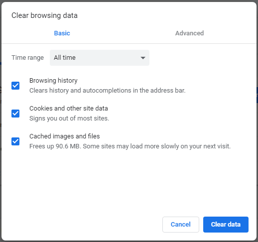 Clear browsing data option