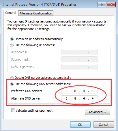 use the following DNS server address