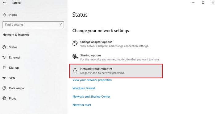 Navigate Network Troubleshooter