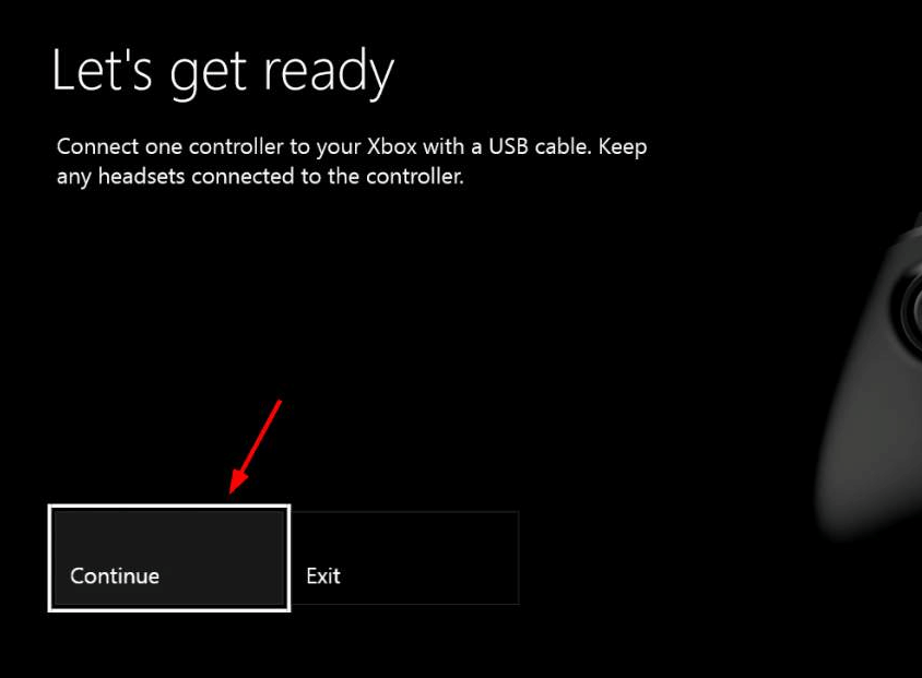 continue after connect one controller xbox with USB